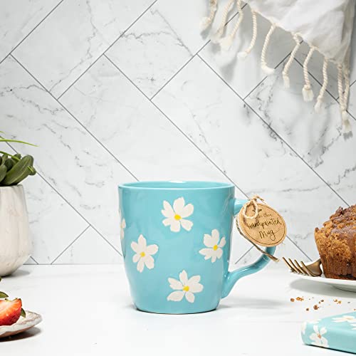 Handpainted Ceramic Daisy Coffee Mug - 16 Oz
