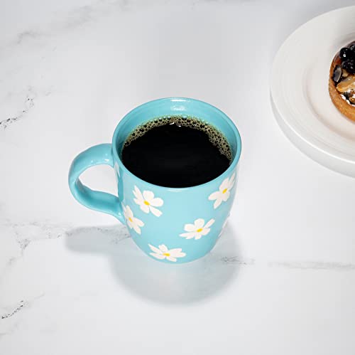 Handpainted Ceramic Daisy Coffee Mug - 16 Oz