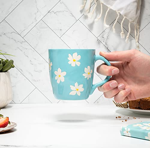 Handpainted Ceramic Daisy Coffee Mug - 16 Oz