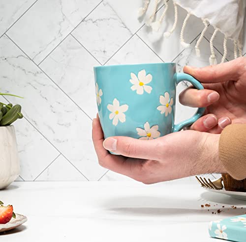 Handpainted Ceramic Daisy Coffee Mug - 16 Oz