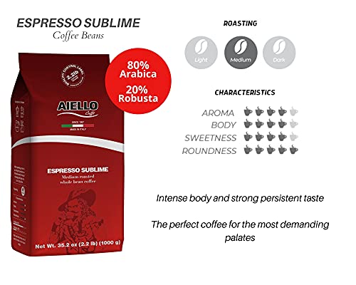 Aiello Caffe Italian Espresso Whole Bean Coffee 2.2LB
