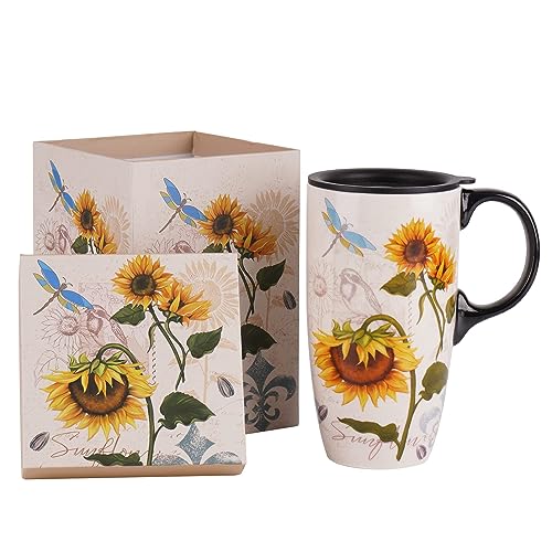 Topadorn Sunflower Ceramic Latte Tea Travel Mug Gift