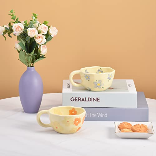 Orange Flower Ceramic Coffee Mug, 8.5 oz, Microwave/Dishwasher Safe