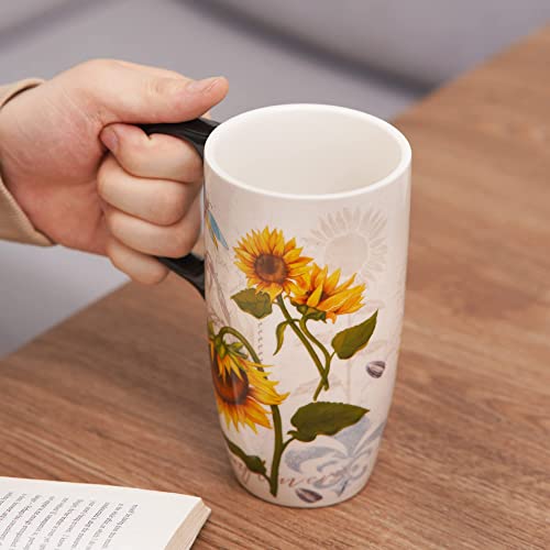 Topadorn Sunflower Ceramic Latte Tea Travel Mug Gift
