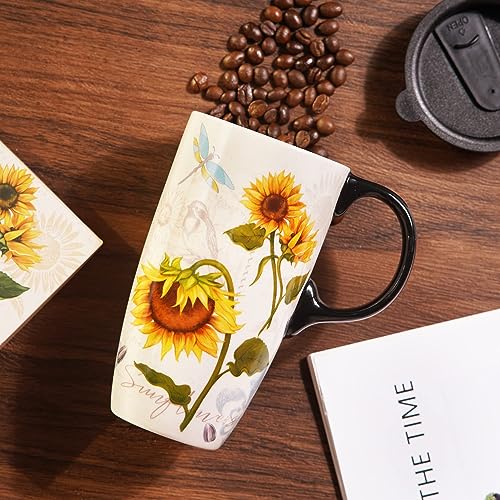 Topadorn Sunflower Ceramic Latte Tea Travel Mug Gift