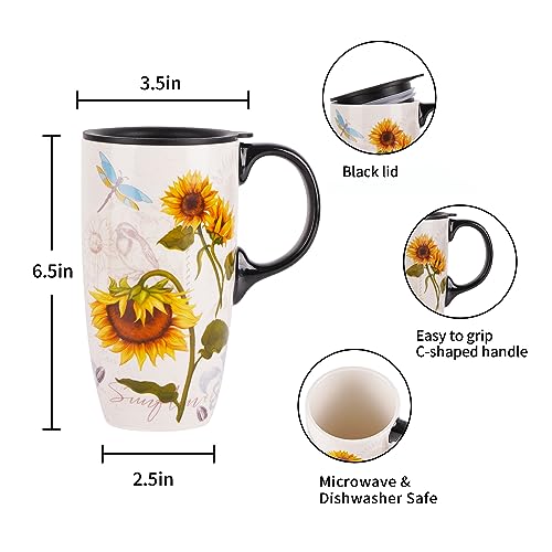 Topadorn Sunflower Ceramic Latte Tea Travel Mug Gift