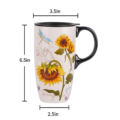 Topadorn Sunflower Ceramic Latte Tea Travel Mug Gift