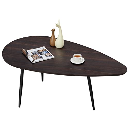 Oval Espresso Wood Coffee Table Mid Century Modern