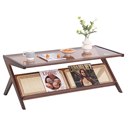 Boho Wooden Coffee Table with Storage for Home Décor
