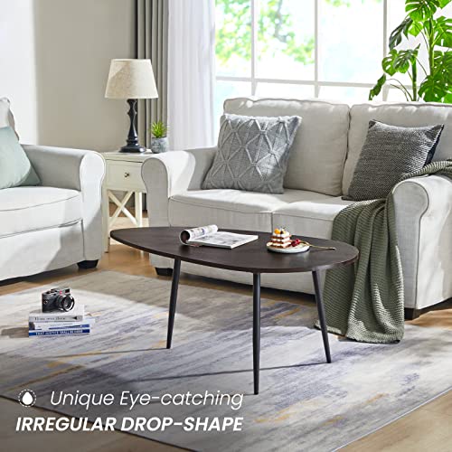 Oval Espresso Wood Coffee Table Mid Century Modern