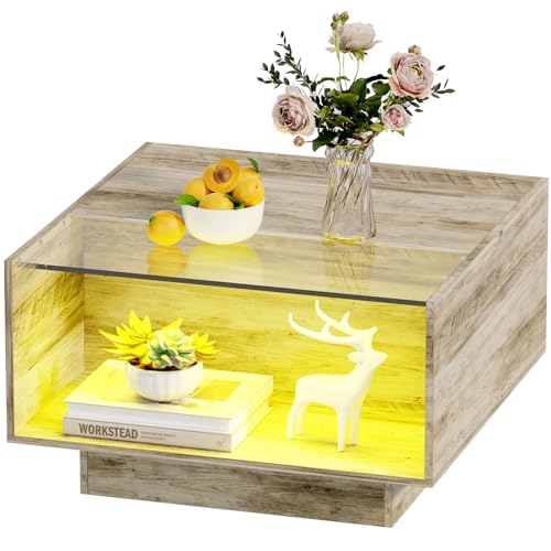 LED Coffee Table with Storage Drawers, 16 Colors