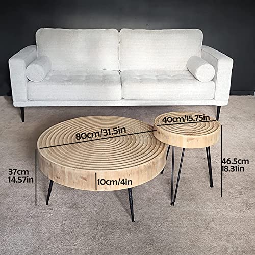 Boho Wooden Nesting Coffee Table Set, Round Finish