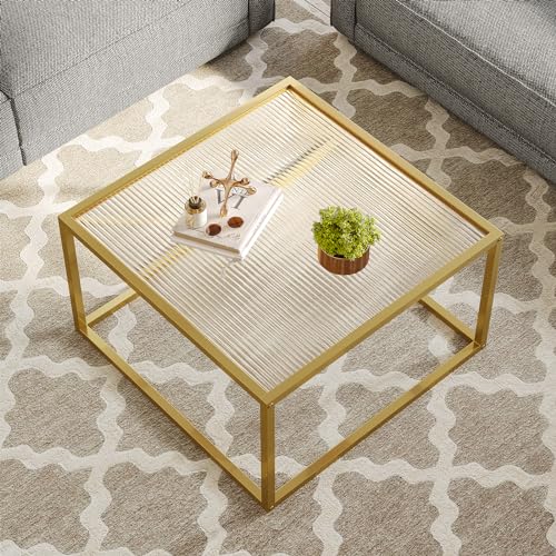 SAYGOER Glass Coffee Table with Gold Metal Frame