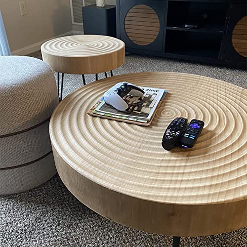 Boho Wooden Nesting Coffee Table Set, Round Finish