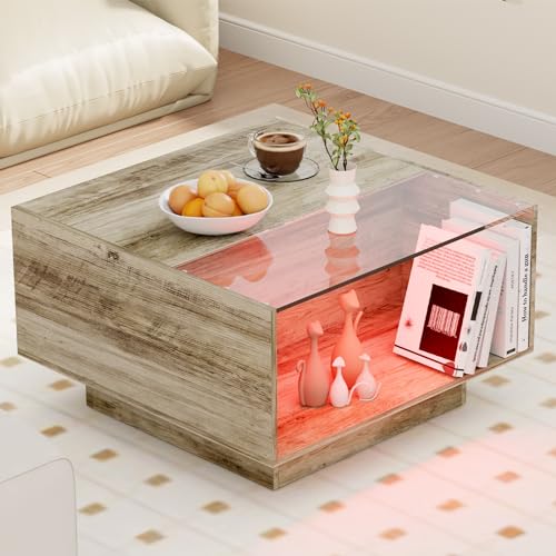 LED Coffee Table with Storage Drawers, 16 Colors
