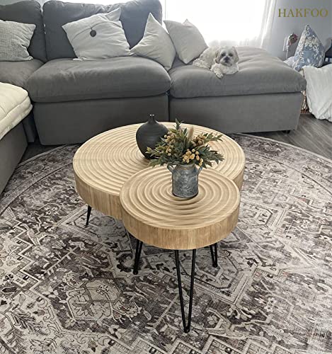 Boho Wooden Nesting Coffee Table Set, Round Finish