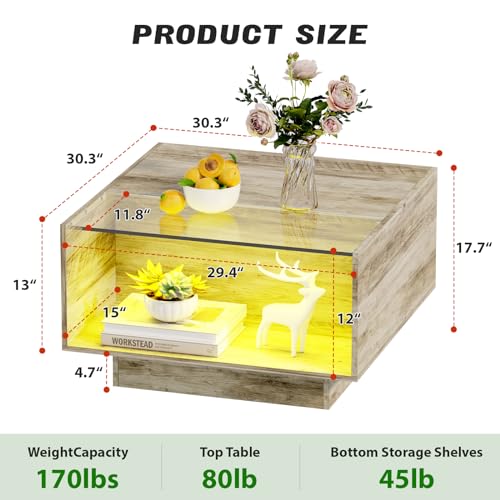 LED Coffee Table with Storage Drawers, 16 Colors