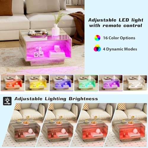 LED Coffee Table with Storage Drawers, 16 Colors