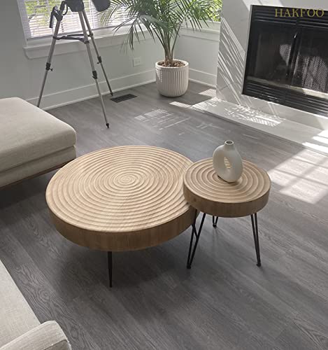 Boho Wooden Nesting Coffee Table Set, Round Finish