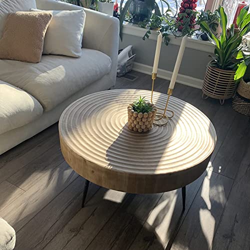 Boho Wooden Nesting Coffee Table Set, Round Finish