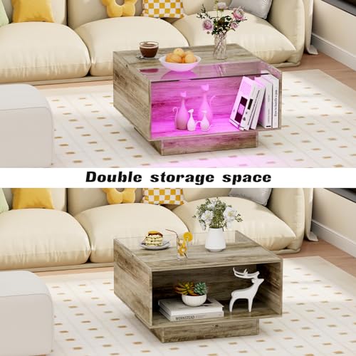LED Coffee Table with Storage Drawers, 16 Colors