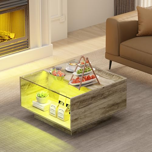 LED Coffee Table with Storage Drawers, 16 Colors