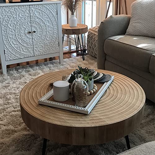 Boho Wooden Nesting Coffee Table Set, Round Finish