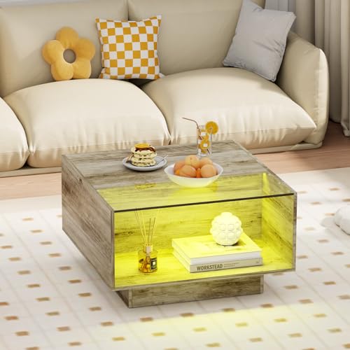LED Coffee Table with Storage Drawers, 16 Colors