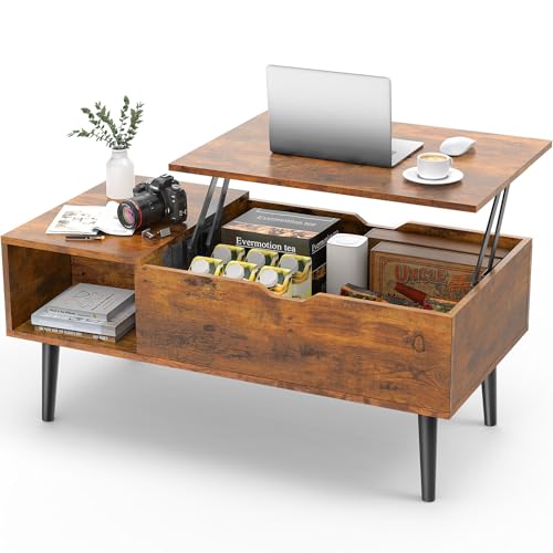 Sweetcrispy Lift Top Coffee Table in Brown Wood