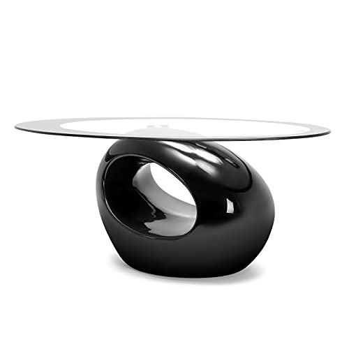 Oval Glass Coffee Table with High Gloss Base & Tempered Glass Top
