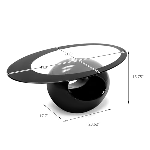 Oval Glass Coffee Table with High Gloss Base & Tempered Glass Top
