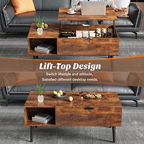 Sweetcrispy Lift Top Coffee Table in Brown Wood