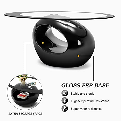 Oval Glass Coffee Table with High Gloss Base & Tempered Glass Top