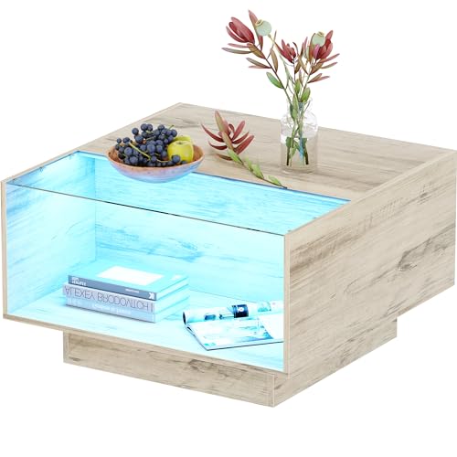 Yusong LED Coffee Tables, Modern Glass Top with Storage