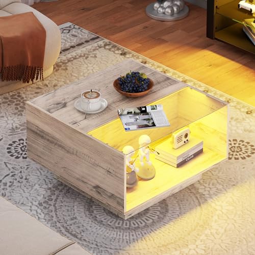Yusong LED Coffee Tables, Modern Glass Top with Storage