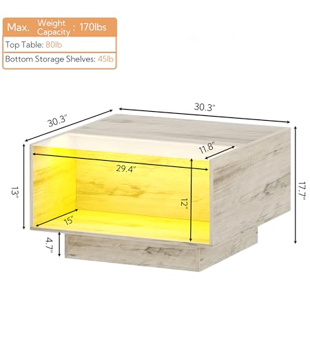 Yusong LED Coffee Tables, Modern Glass Top with Storage