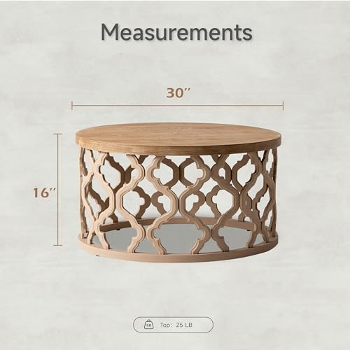 Round Natural Farmhouse Coffee Table with Curved Frame