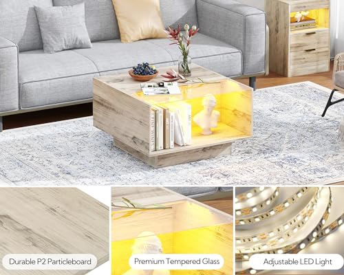 Yusong LED Coffee Tables, Modern Glass Top with Storage