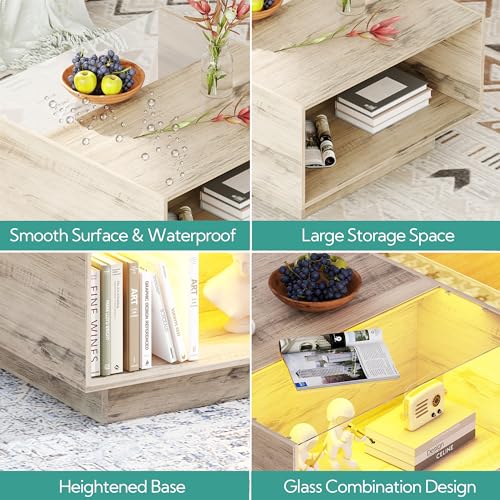 Yusong LED Coffee Tables, Modern Glass Top with Storage