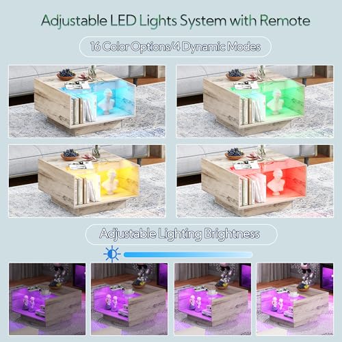 Yusong LED Coffee Tables, Modern Glass Top with Storage