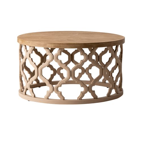 Round Natural Farmhouse Coffee Table with Curved Frame