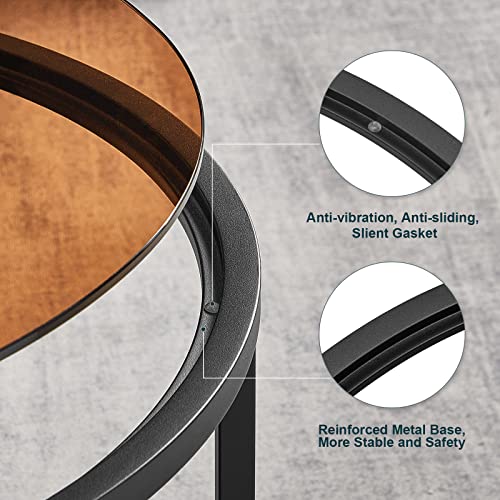 Round Glass Coffee Table with Metal Frame, Modern