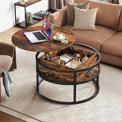 YITAHOME Round Lift Top Coffee Table with Hidden Storage