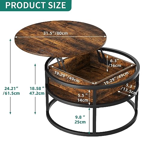 YITAHOME Round Lift Top Coffee Table with Hidden Storage