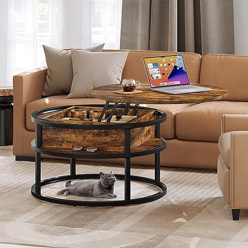 YITAHOME Round Lift Top Coffee Table with Hidden Storage