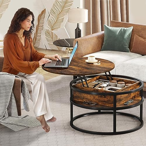 YITAHOME Round Lift Top Coffee Table with Hidden Storage