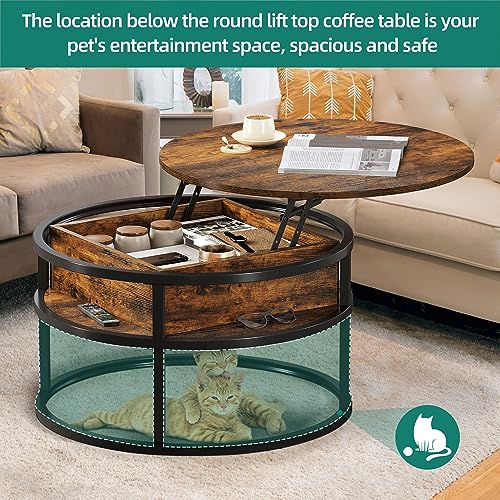 YITAHOME Round Lift Top Coffee Table with Hidden Storage