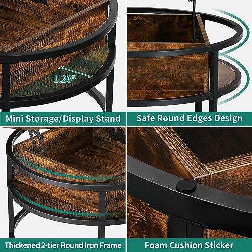 YITAHOME Round Lift Top Coffee Table with Hidden Storage