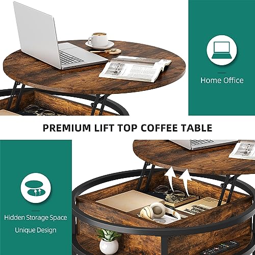 YITAHOME Round Lift Top Coffee Table with Hidden Storage