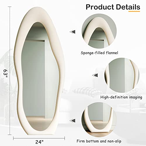 Honyee Full Length Wall Mirror Flannel Frame White